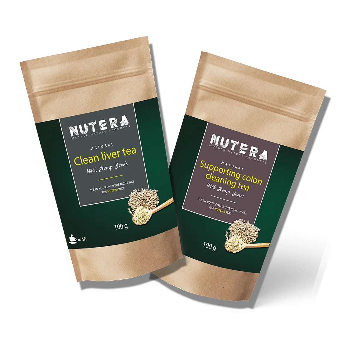 Nutera herbal teas clean liver and supporting colon cleaning with hemp seeds, kraft packaging, 100g pouches